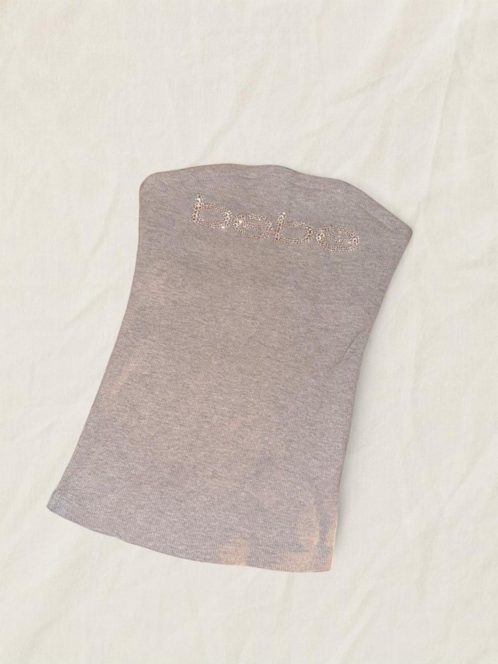 bebe Grey Strapless Tube Top with Rhinestone Logo